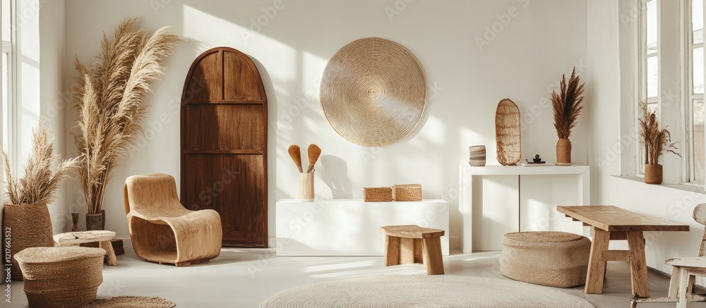 Poster Spacious studio workspace featuring unique decor elements and a cozy atmosphere with ample empty space for personalized text.