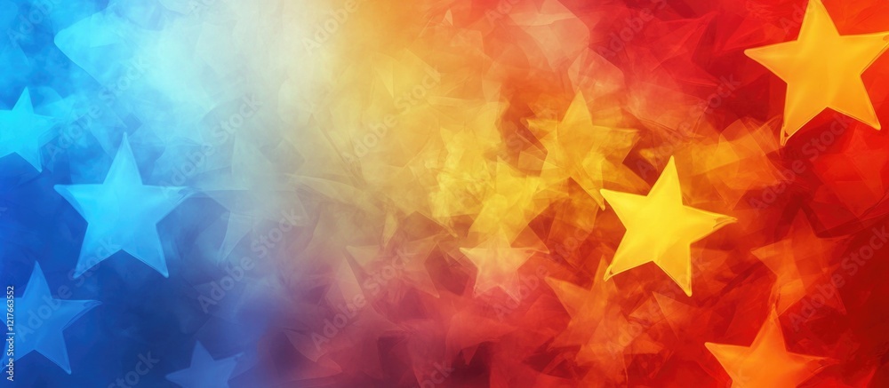 Poster vibrant abstract background featuring colorful stars in red blue and yellow with ample space for tex