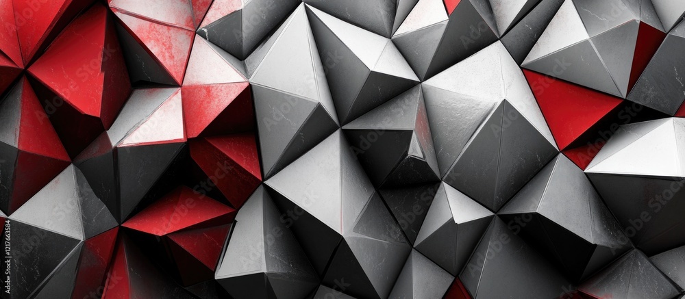 Aufkleber Geometric Abstract Background in Black, White, and Red Featuring 3D Triangles and Copy Space for Text Integration