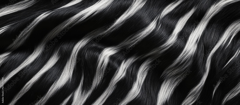 Poster Black and White Zebra Fur Texture Background Design with Smooth Stripes and Copyspace for Custom Text