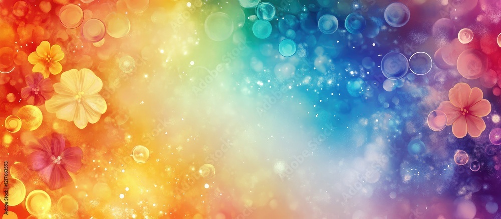 Poster Vibrant Abstract Background with Rainbow Circles and Floral Elements Featuring Ample Space for Text or Creative Design Integration