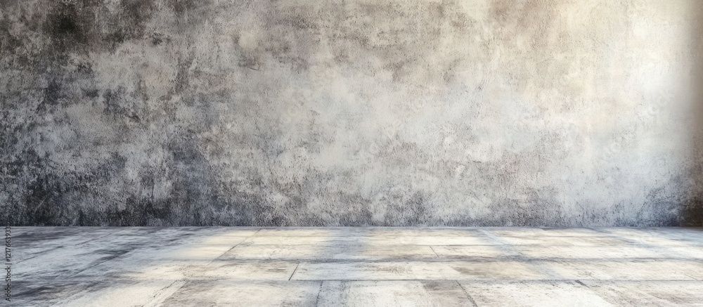 Poster boho chic interior design featuring a mortar and concrete living space with ample empty copyspace fo
