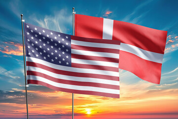 The flags of the United States and denmark- are symbols of international relations