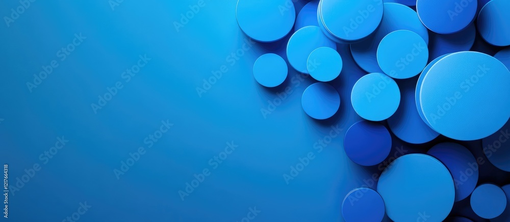 Aufkleber Abstract blue circles design on a vibrant blue background with ample empty space for text or graphics in a modern layout.