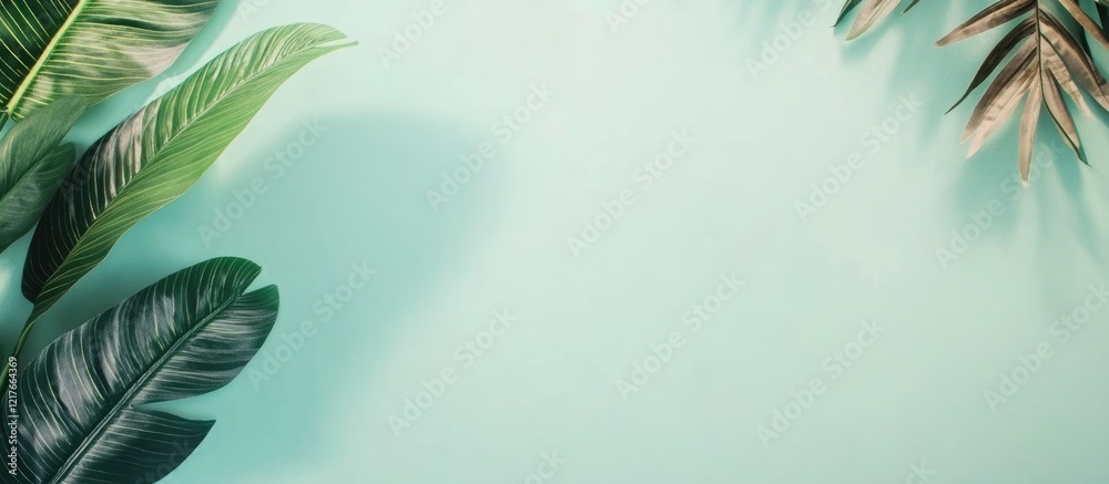 Aufkleber Blank Calendar Template with Green Background and Copyspace for Planning To Do Lists and Notes Surrounded by Tropical Leaves