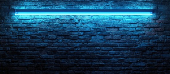 Brick Wall Backdrop with Blue Neon Lighting and Clear Area for Text or Graphic Overlay