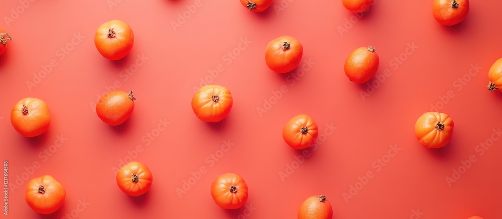 Aufkleber Vibrant flat lay of fresh apples on a bold red background with ample empty space for creative text or marketing messages
