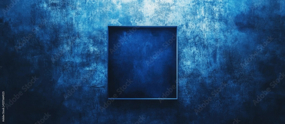 Aufkleber Dark textured blue background with a square frame providing ample copyspace for adding text or graphics in a modern design layout.