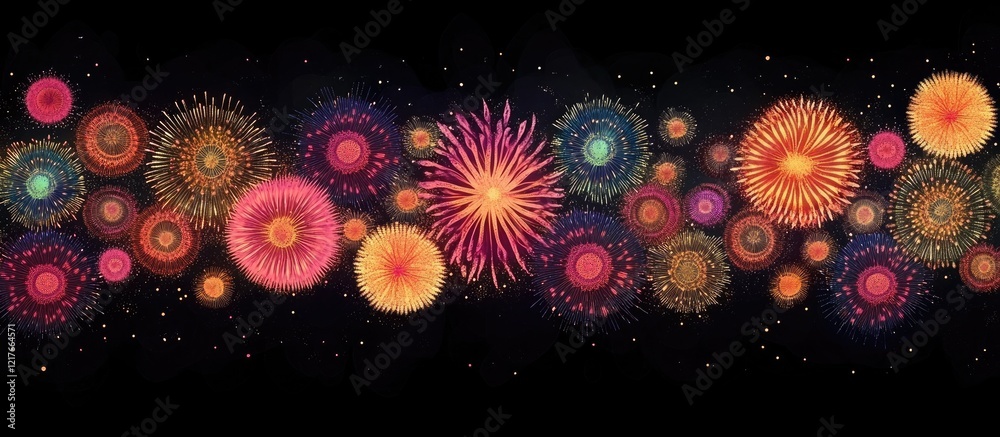 Poster vibrant fireworks display lighting up the night sky with ample space for personalized text or messag