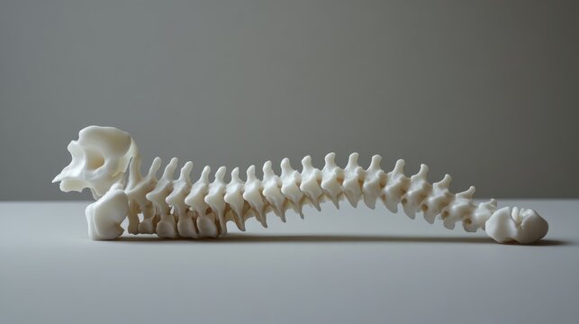 Chiropractic spinal model on plain background with space for text showcasing health and wellness in physical therapy and adjustment practices.