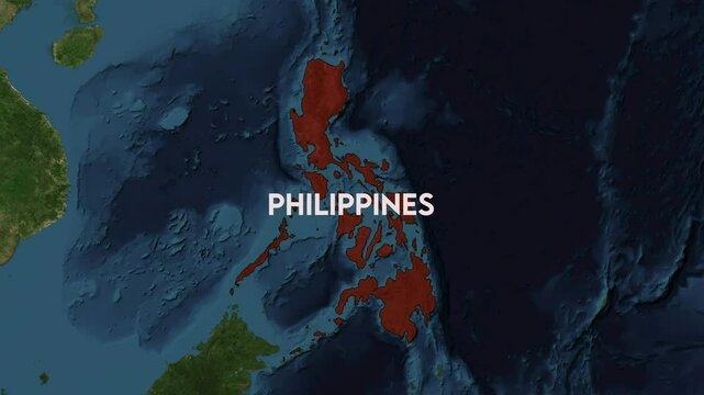 Zoom from Earth to Philippines. World map animation with country borders, Images from NASA