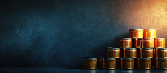 Canned Goods Storage for Food Security with Illuminated Background and Empty Space for Text