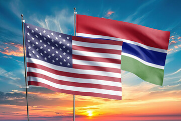 The flags of the United States and gambia-are symbols of international relations