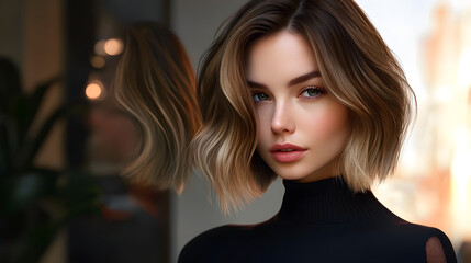 A chic and modern lob (long bob) styled with textured waves and subtle highlights Generative AI