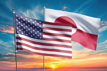 The flags of the United States and greenland-are symbols of international relations
