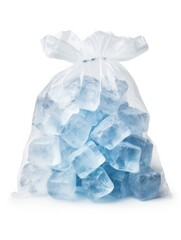 Bagged Ice Mockup. Packaged Ice Cubes in Plastic Bag on White Background with Clipping Path