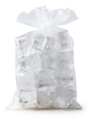 Bagged Ice Mockup with Clipping Path. Isolated on White Background. Packaged Ice Cubes in Plastic Bag for Easy Storage and Transport