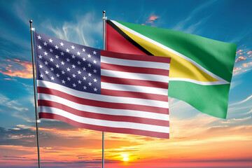 The flags of the United States and guyana- are symbols of international relations