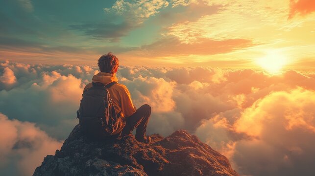 Achieving Financial Freedom Man Conquers Peak, Symbolizing Dreams ,Goals, and Financial Success