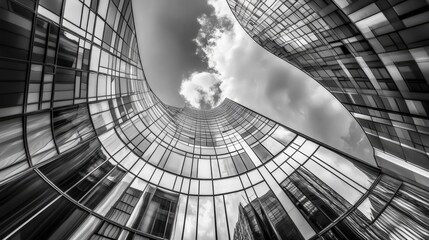 Naklejka premium Architectural Marvel: A Black and White Symphony of Glass and Steel