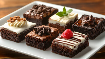 Decadent brownies with assorted toppings and flavors