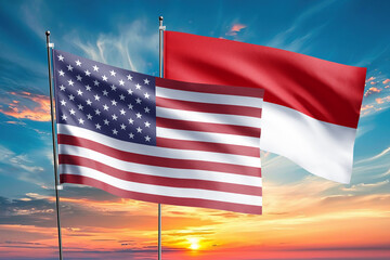 Fototapeta premium The flags of the United States and indonesia are symbols of international relations