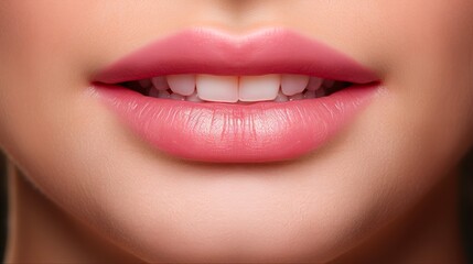 Fototapeta premium Before and After Lips Augmentation Procedure. Big, Beautiful Lips in Closeup. Beauty Concept for Clinic and Care on Pink Background