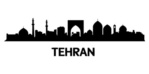 Obraz premium vintage-style vector skyline of tehran with domes and mosques