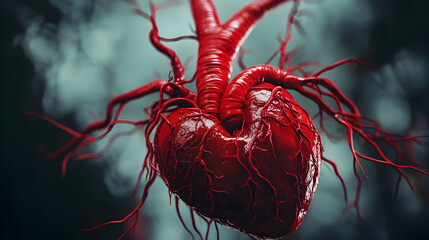 Delicate web of red veins pulsating with life forms a heart, symbolizing the intricate network of our circulatory system