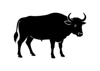  buffalo black silhouette vector, Simple silhouette Design vector icon with white background. Wild Animal Vector.	