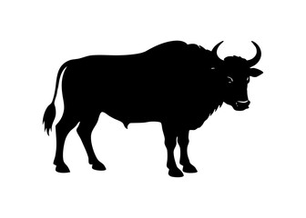  buffalo black silhouette vector, Simple silhouette Design vector icon with white background. Wild Animal Vector.	