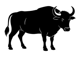  buffalo black silhouette vector, Simple silhouette Design vector icon with white background. Wild Animal Vector.	