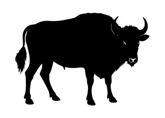  buffalo black silhouette vector, Simple silhouette Design vector icon with white background. Wild Animal Vector.	
