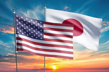 The flags of the United States and japan are symbols of international relations