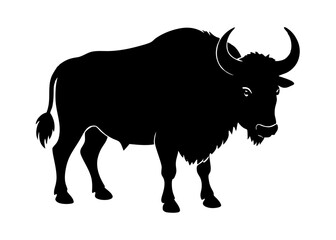  buffalo black silhouette vector, Simple silhouette Design vector icon with white background. Wild Animal Vector.	