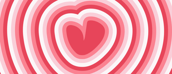Bold heart design featuring red, pink, and white concentric stripes. Perfect for romantic and playful themes. Vector illustration.
