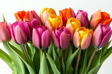 Fototapeta premium Vibrant Tulip Bouquet in Pink, Yellow, and Orange