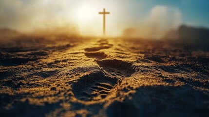 Footsteps Leading to the Cross at Sunrise