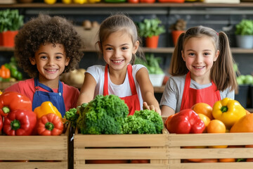 Fototapeta premium Young Family Donating Fresh Produce at a Food Bank