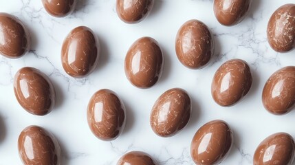 Obraz premium A close-up view of a table adorned with delicious chocolate eggs, symbolizing the joy of Easter celebrations.