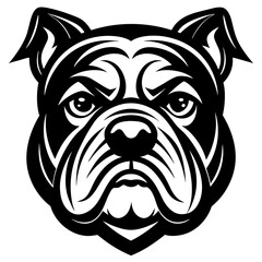 bulldog head black silhouette vector, Simple silhouette Design vector icon with white background. Pet Animal Vector.	