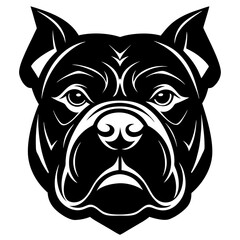 bulldog head black silhouette vector, Simple silhouette Design vector icon with white background. Pet Animal Vector.	
