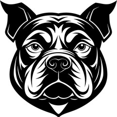 bulldog head black silhouette vector, Simple silhouette Design vector icon with white background. Pet Animal Vector.	