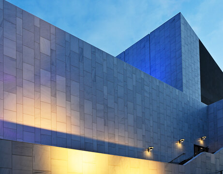 A view of Finlandia Hall in Helsinki, Finland, featuring its distinctive modernist design by Alvar Aalto
