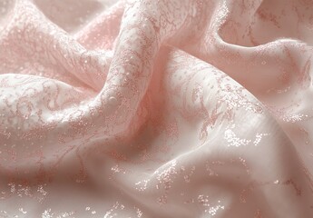 Fototapeta premium A delicate pink fabric with a intricate pattern and sparkling glitter, set against a soft pink background. 