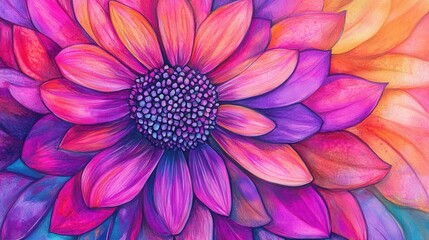 Obraz premium Vivid Pink and Purple Flower Close up Detailed Watercolor Botanical Illustration