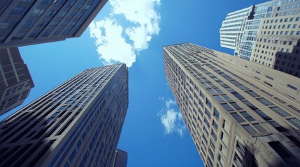 Obraz premium Cityscape: Majestic Skyscrapers Piercing the Azure Sky