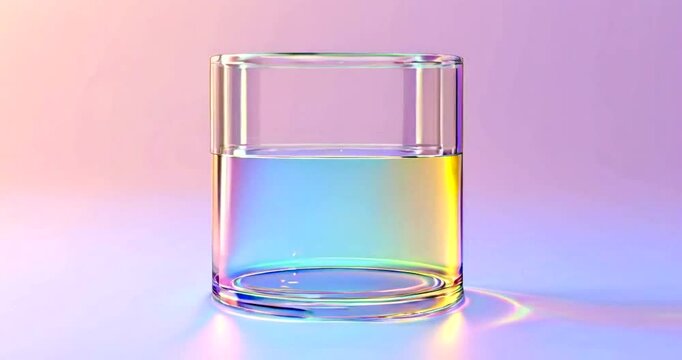 Iridescent glass half-full on pastel background