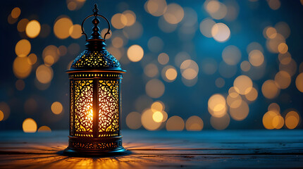 Fototapeta premium Arabic Ramadan Kareem background in a light lanterns banner.