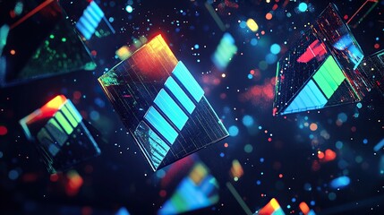Floating triangular pyramids representing abstract financial bars